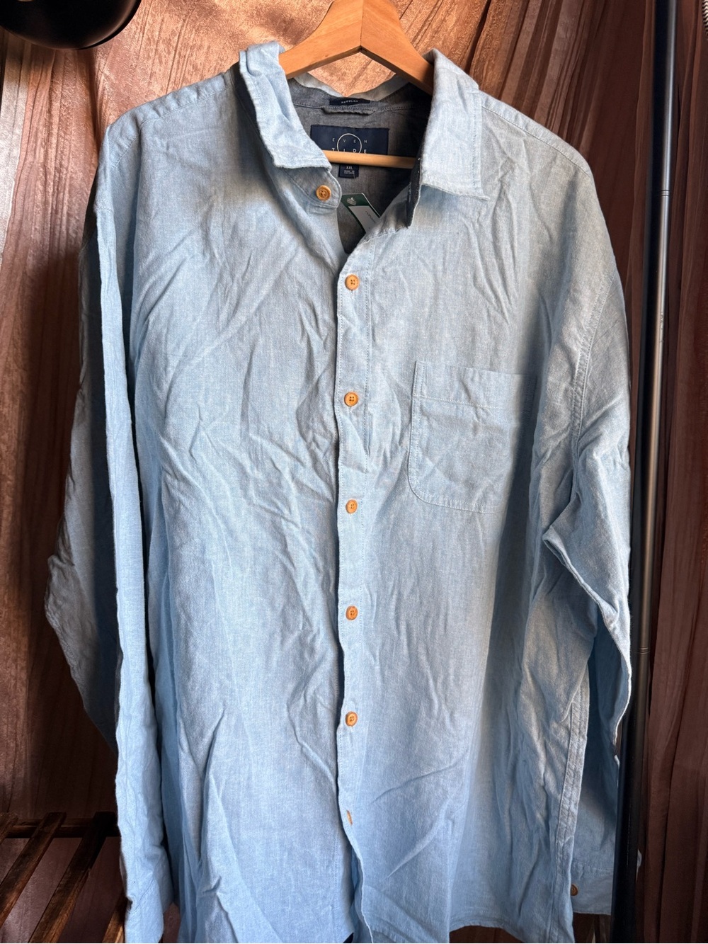 NWT Even Tide Mens Regular Soft Chambray Long Sleeve Shirt Light Blue XXL